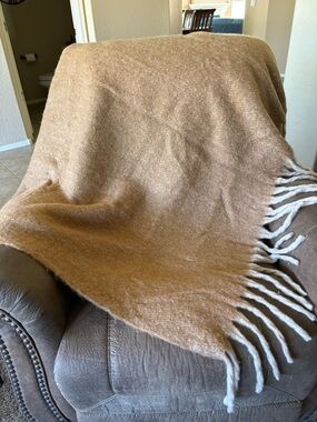 Pottery Barn Camel Fringe Throw Blanket